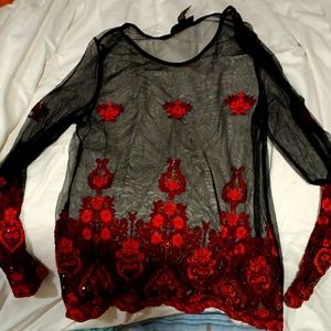 Women's black and red sheer shirt